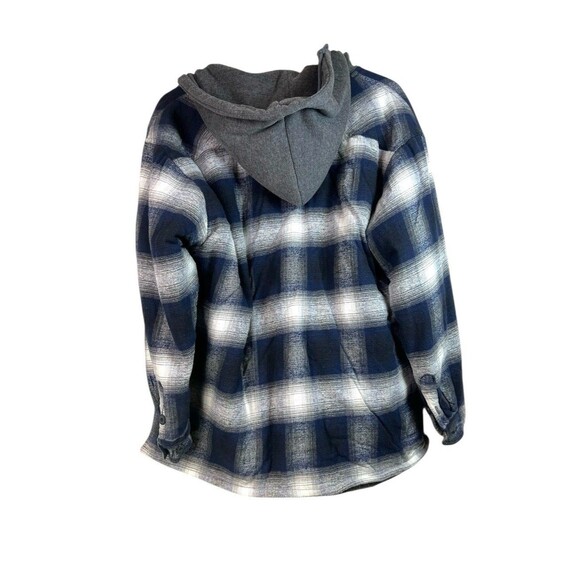 THC Los Angeles Blue White Plaid Flannel Sherpa Lined Jacket Size L Mens - Picture 2 of 10